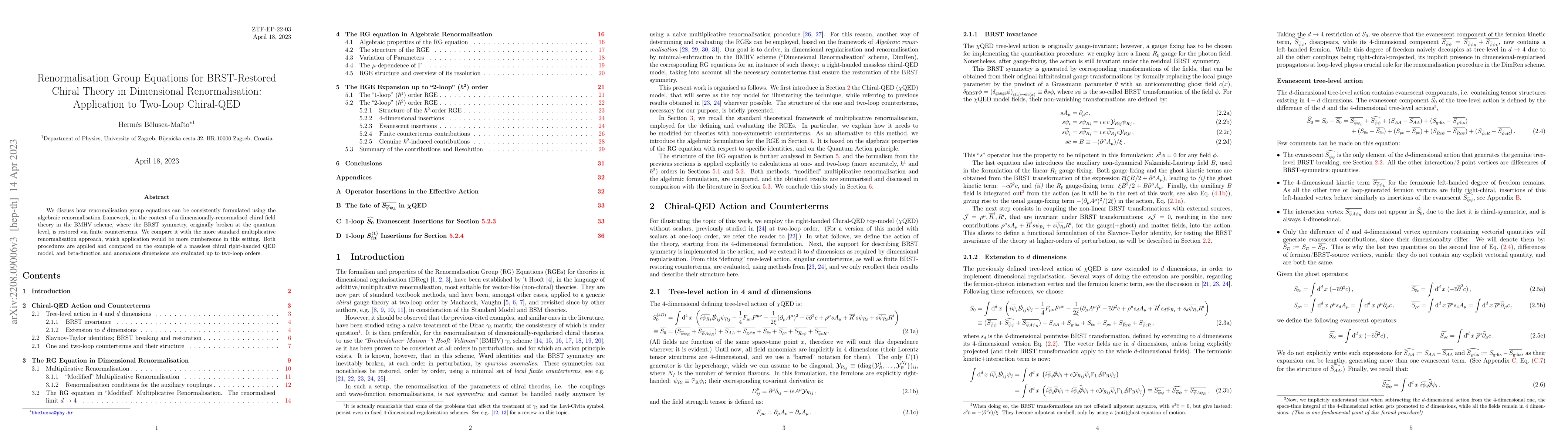 Thumbnail for Renormalisation Group Equations for BRST-Restored Chiral Theory in
  Dimensional Renormalisation: Application to Two-Loop Chiral-QED
