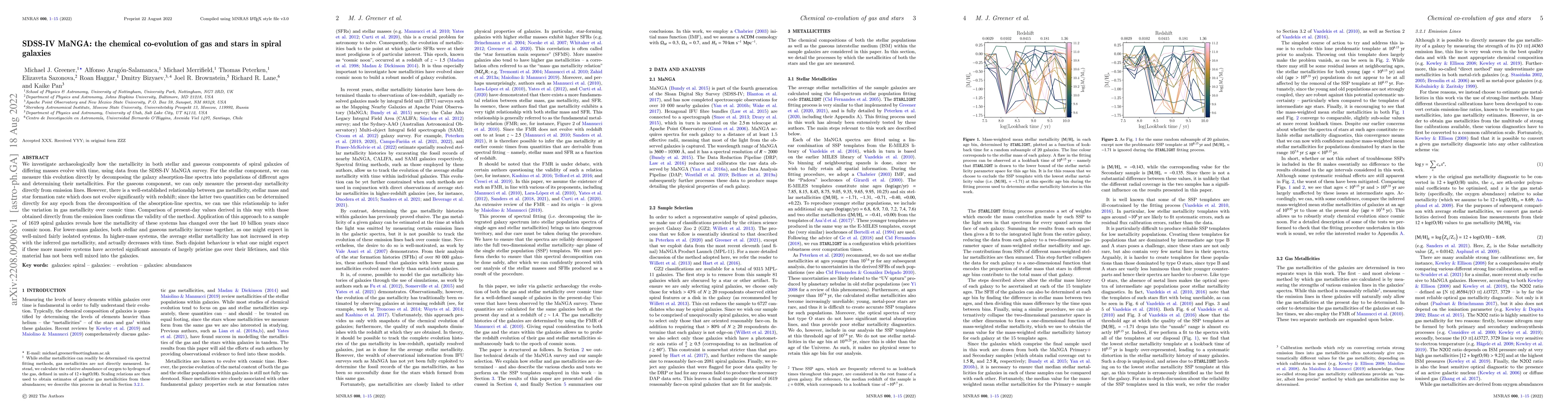 Thumbnail for SDSS-IV MaNGA: the chemical co-evolution of gas and stars in spiral
  galaxies