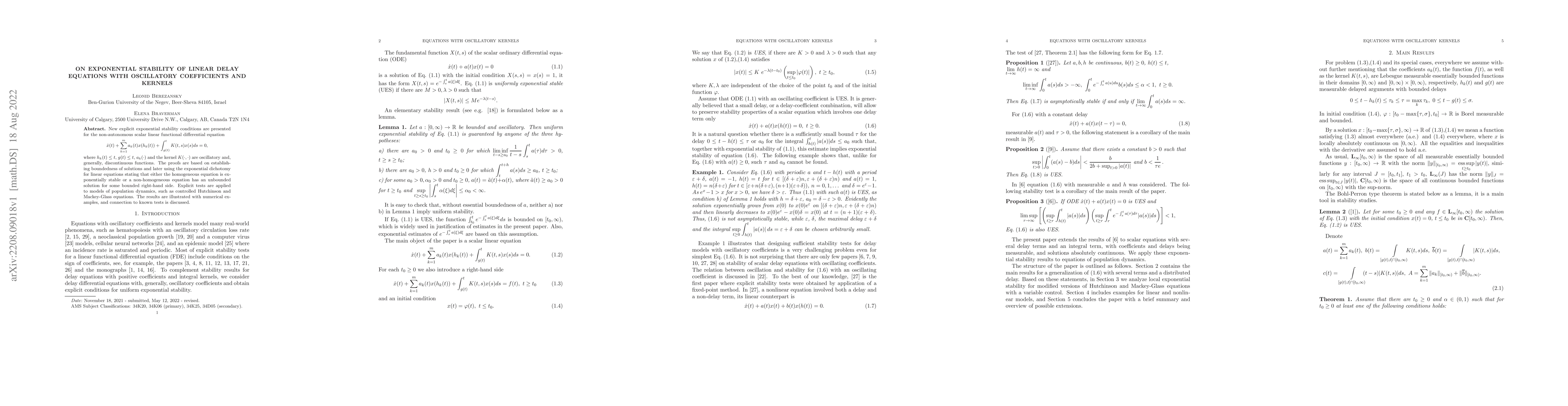 Thumbnail for On exponential stability of linear delay equations with oscillatory
  coefficients and kernels