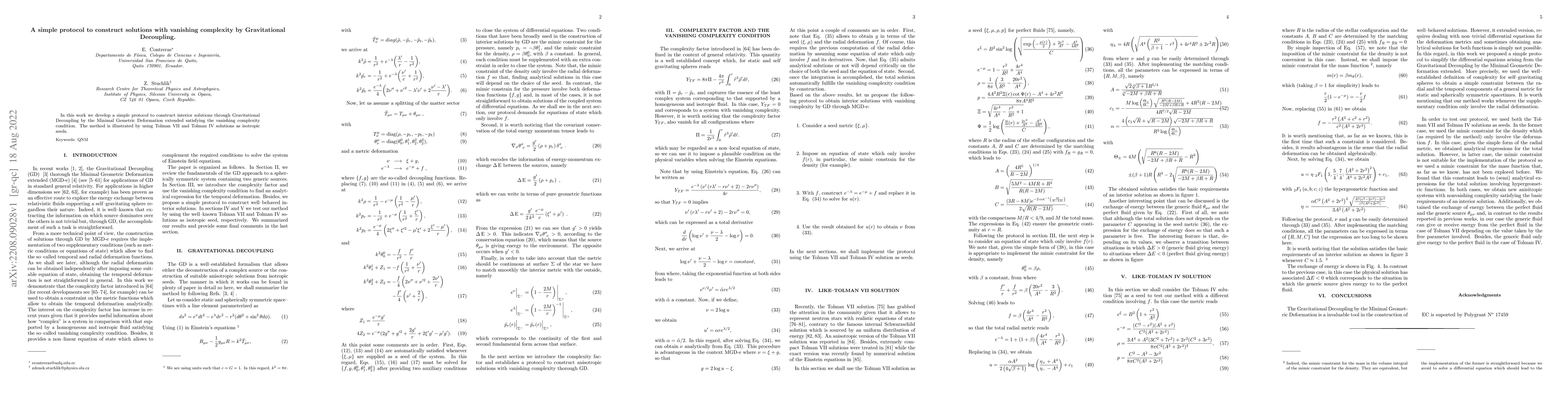 Thumbnail for A simple protocol to construct solutions with vanishing complexity by
  Gravitational Decoupling