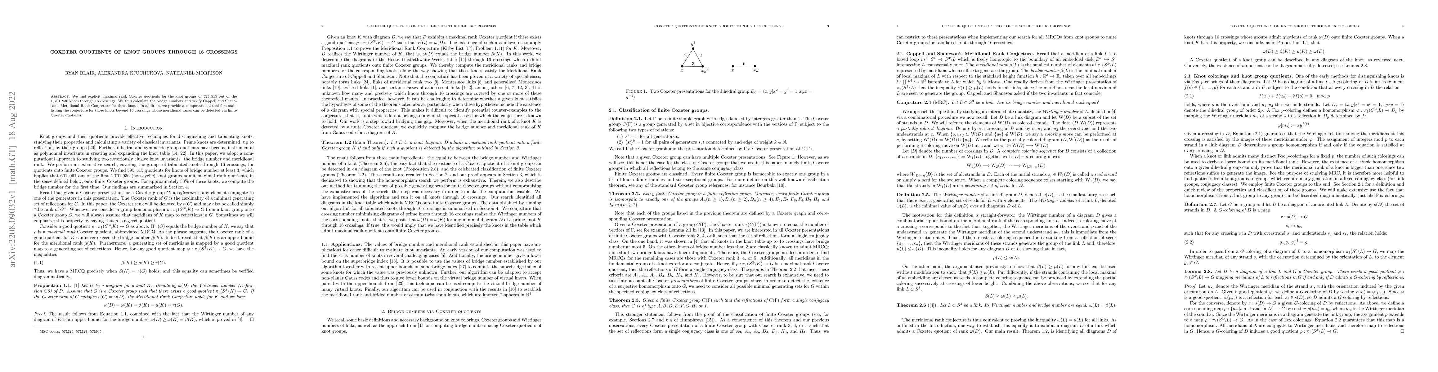 Thumbnail for Coxeter quotients of knot groups through 16 crossings