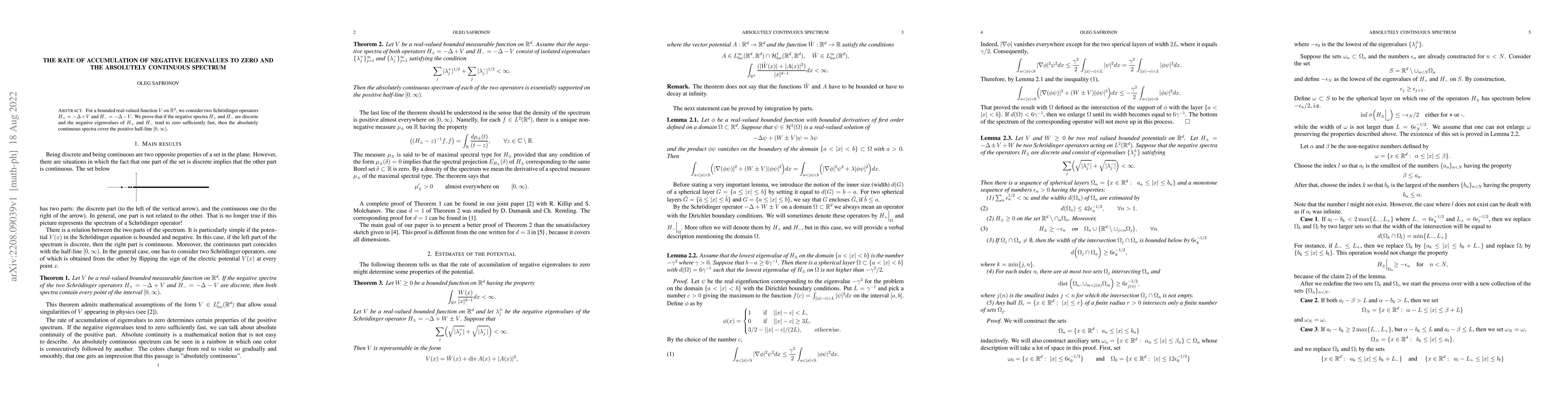 Thumbnail for The rate of accumulation of negative eigenvalues to zero and the
  absolutely continuous spectrum