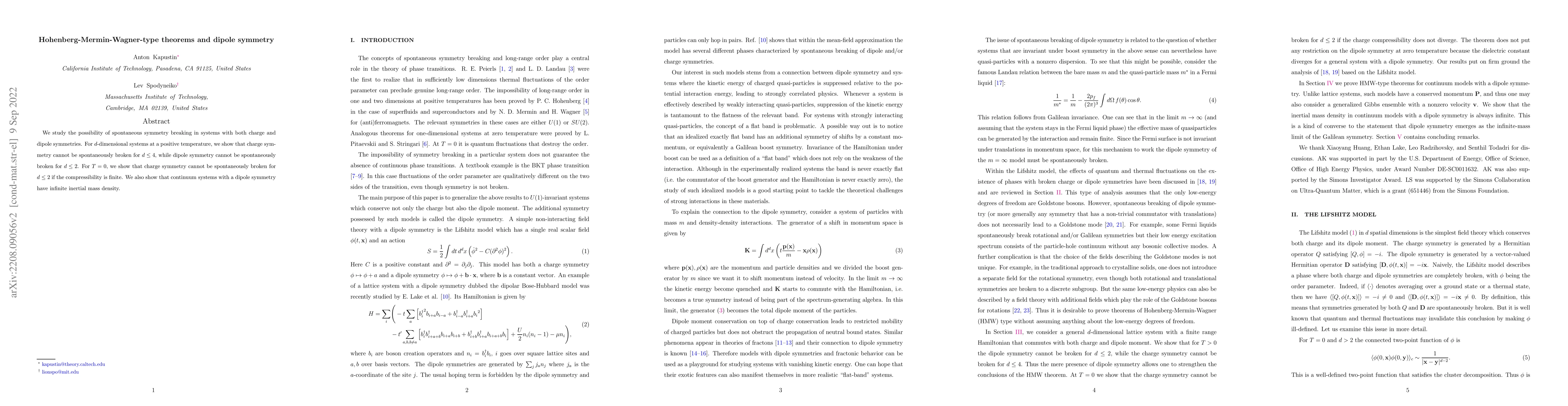 Thumbnail for Hohenberg-Mermin-Wagner-type theorems and dipole symmetry