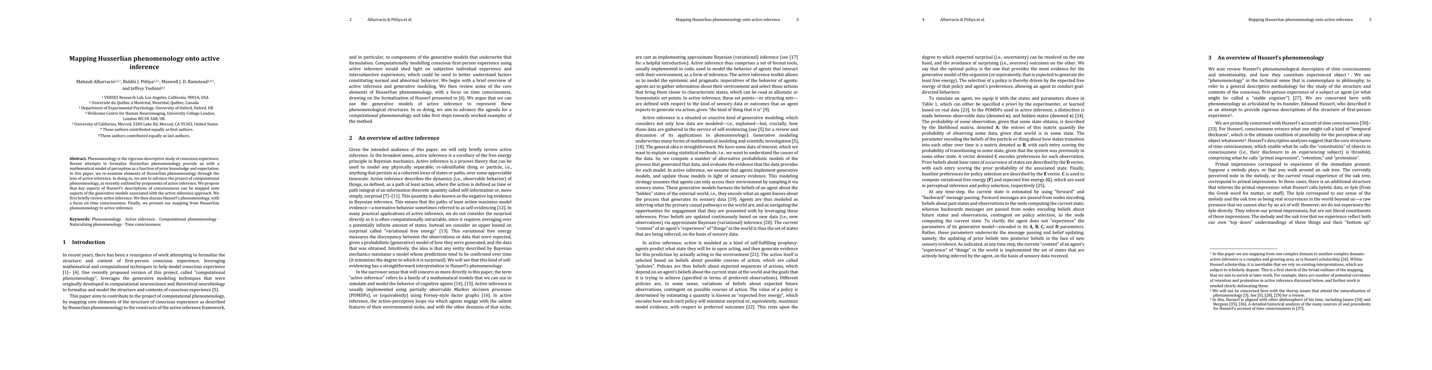 Thumbnail for Mapping Husserlian phenomenology onto active inference