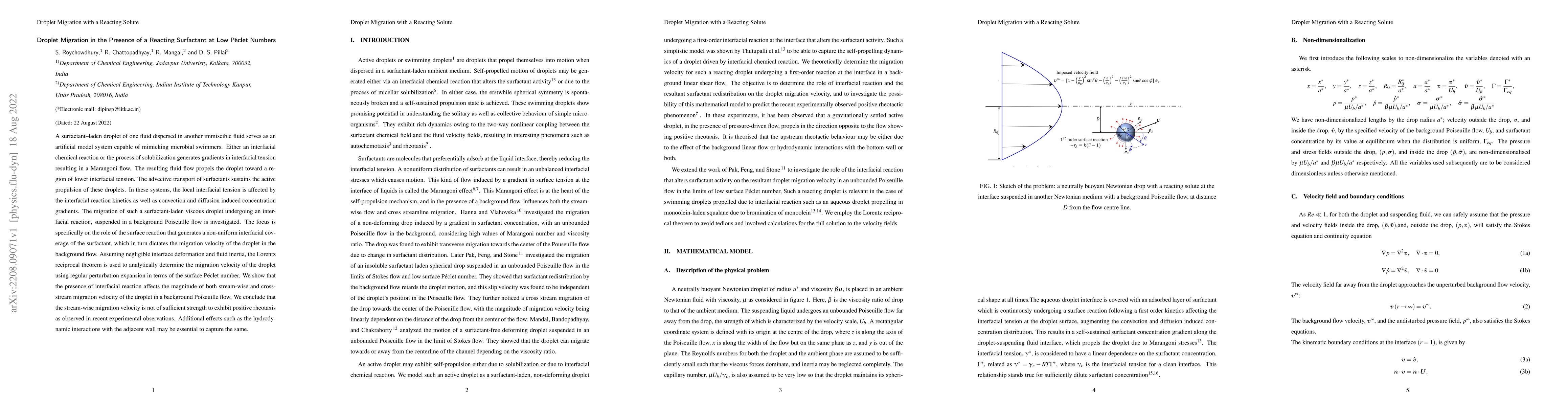 Thumbnail for Droplet Migration in the Presence of a Reacting Surfactant at Low
  P\'eclet Numbers