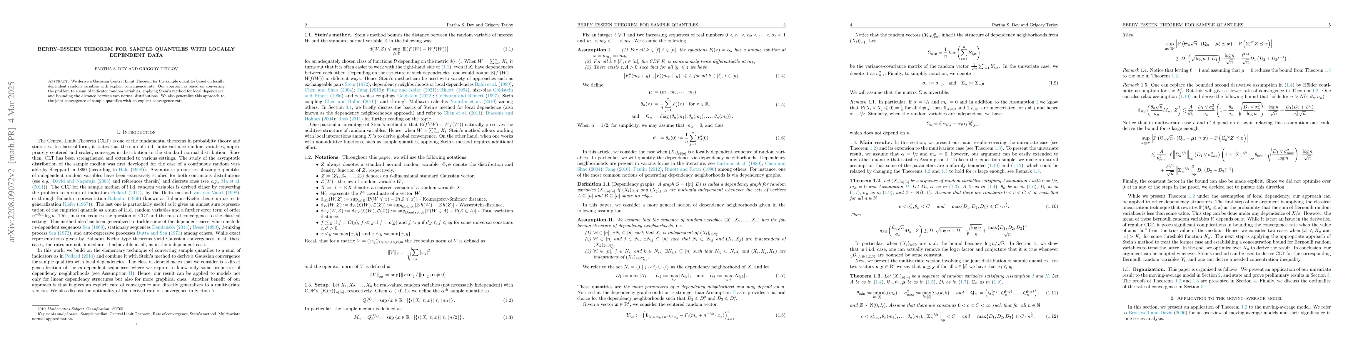Thumbnail for Berry-Esseen Theorem for Sample Quantiles with Locally Dependent Data