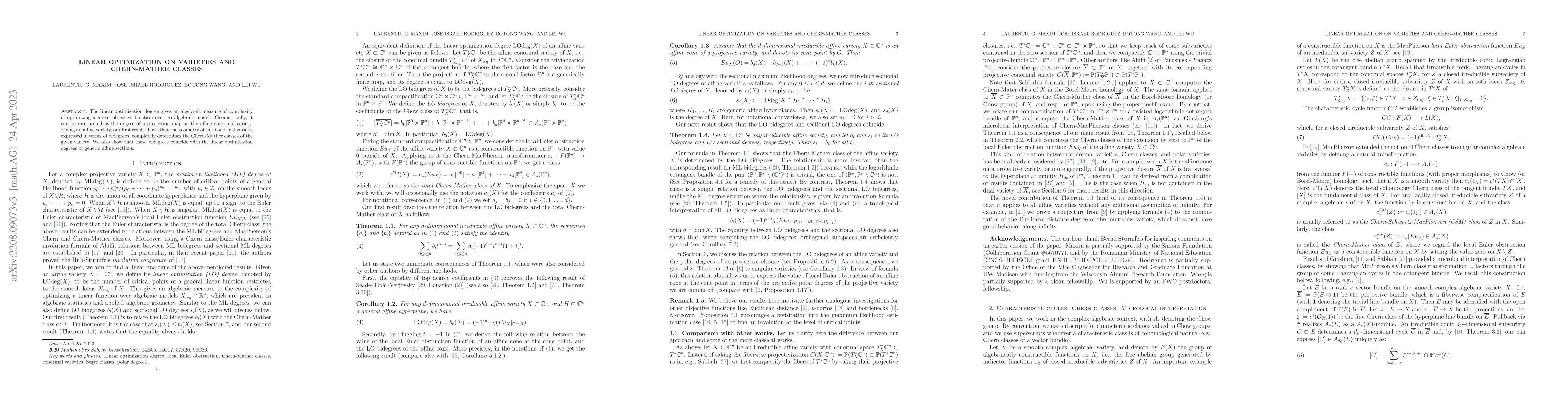 Thumbnail for Linear optimization on varieties and Chern-Mather classes