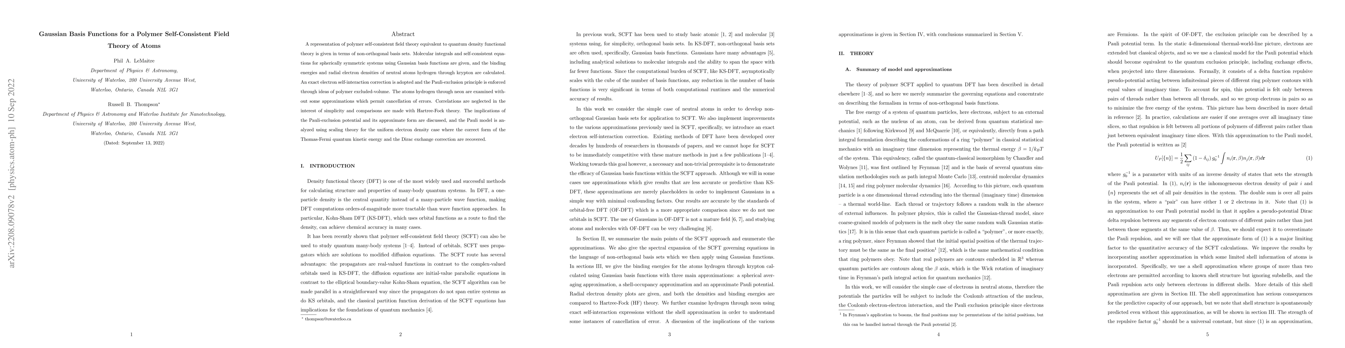 Thumbnail for Gaussian Basis Functions for a Polymer Self-Consistent Field Theory of
  Atoms