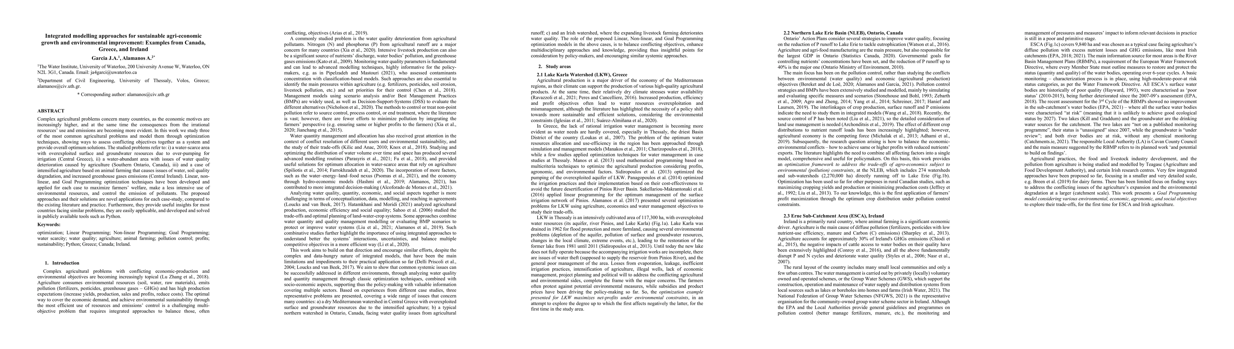 Thumbnail for Integrated modelling approaches for sustainable agri-economic growth and
  environmental improvement: Examples from Canada, Greece, and Ireland