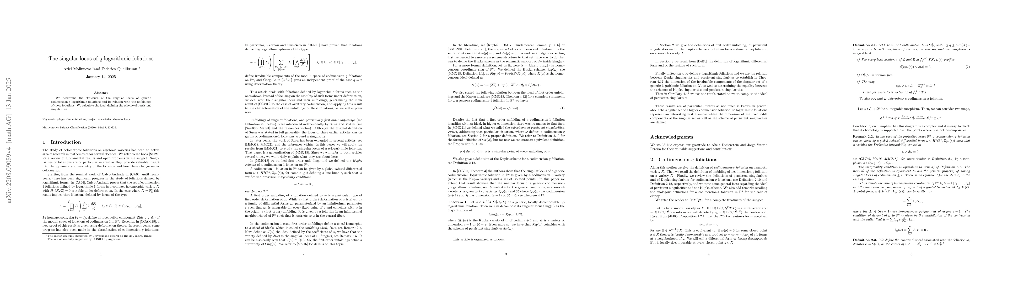 Thumbnail for Singular locus of q-logarithmic foliations