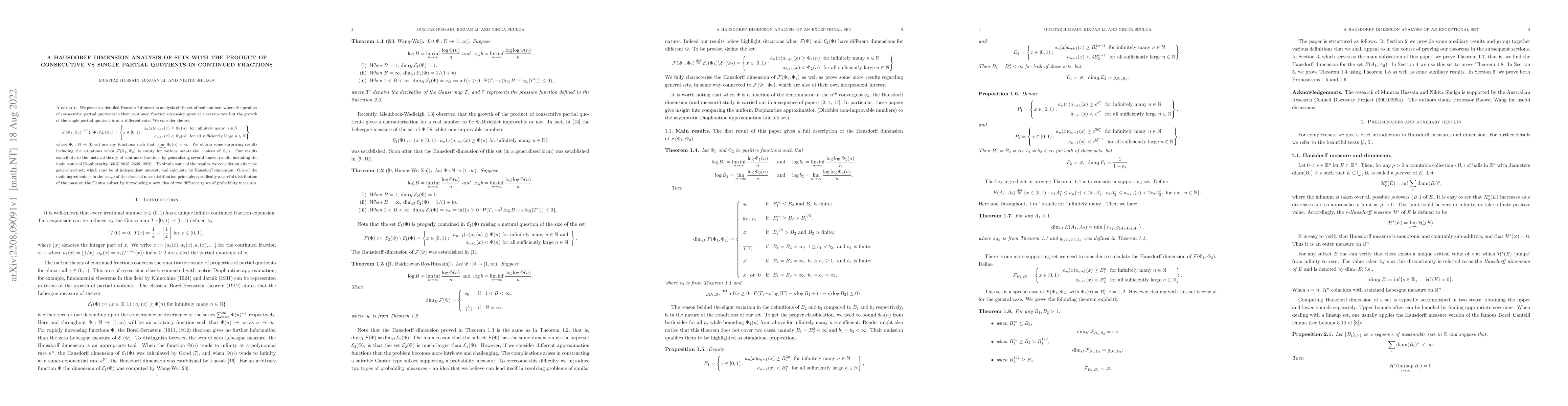 Thumbnail for A Hausdorff dimension analysis of sets with the product of consecutive
  vs single partial quotients in continued fractions