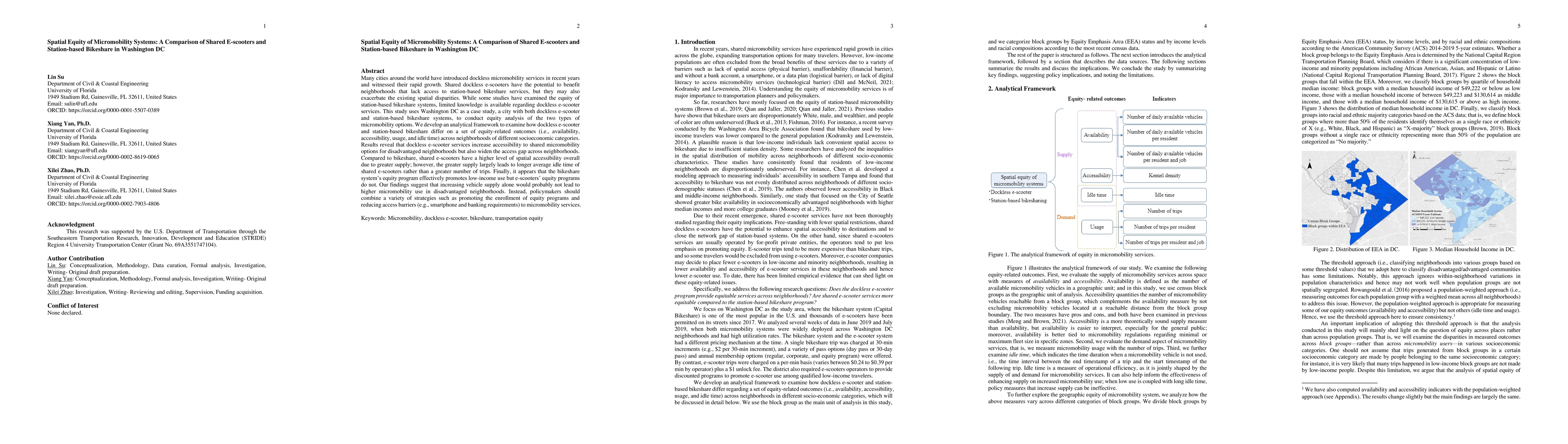 Thumbnail for Spatial Equity of Micromobility Systems: A Comparison of Shared
  E-scooters and Station-based Bikeshare in Washington DC