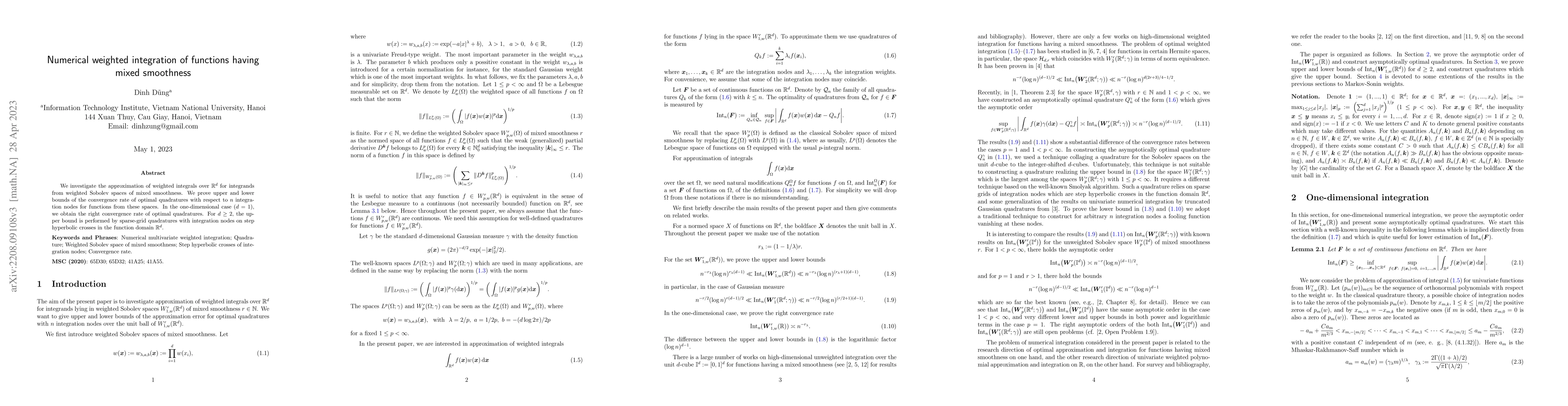 Thumbnail for Numerical weighted integration of functions having mixed smoothness