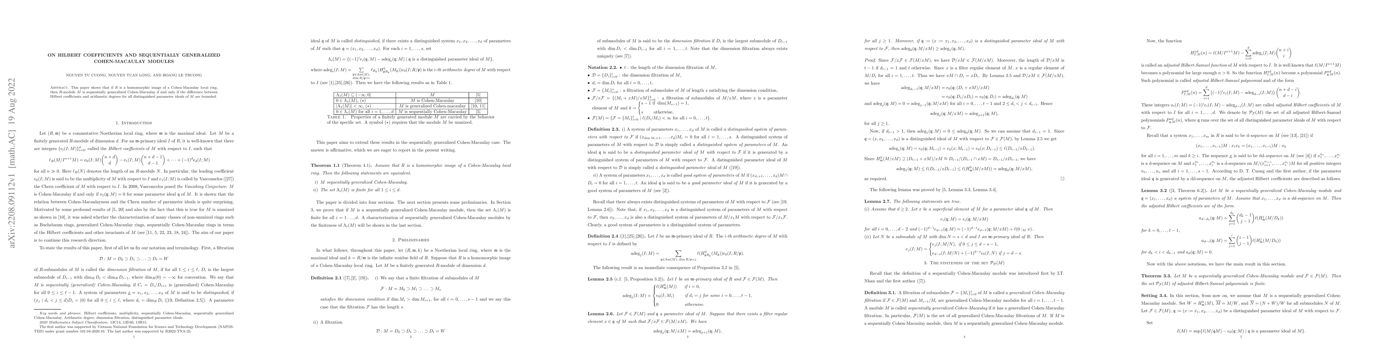 Thumbnail for On Hilbert coefficients and sequentially generalized Cohen-Macaulay
  modules