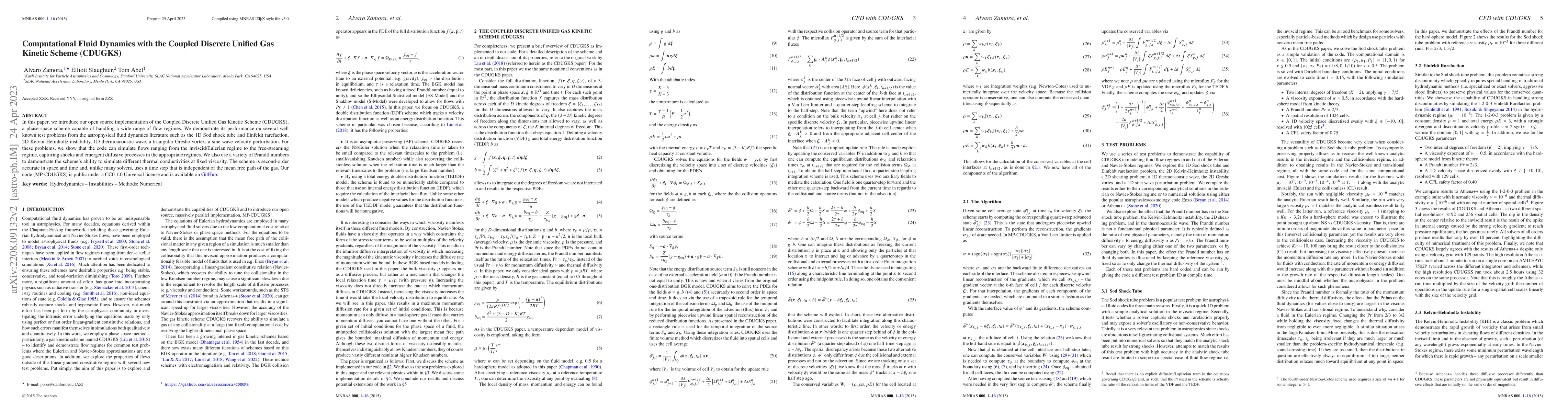 Thumbnail for Computational Fluid Dynamics with the Coupled Discrete Unified Gas
  Kinetic Scheme (CDUGKS)
