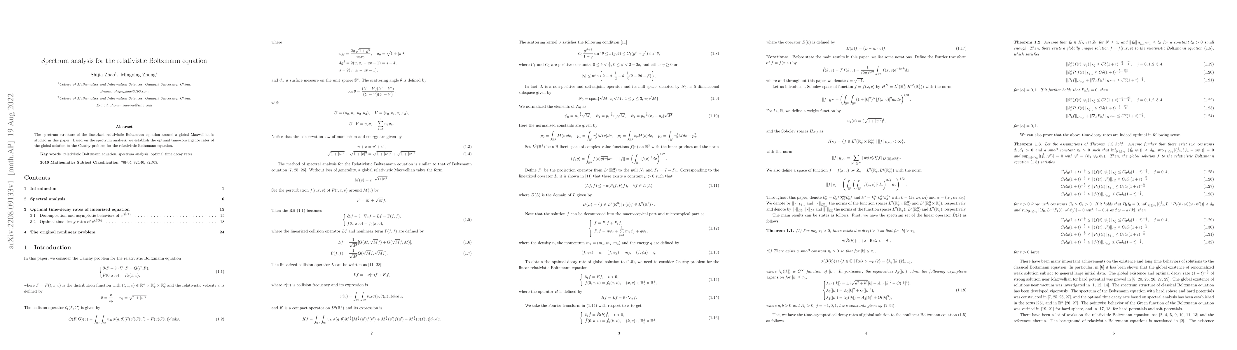 Thumbnail for Spectrum analysis for the relativistic Boltzmann equation