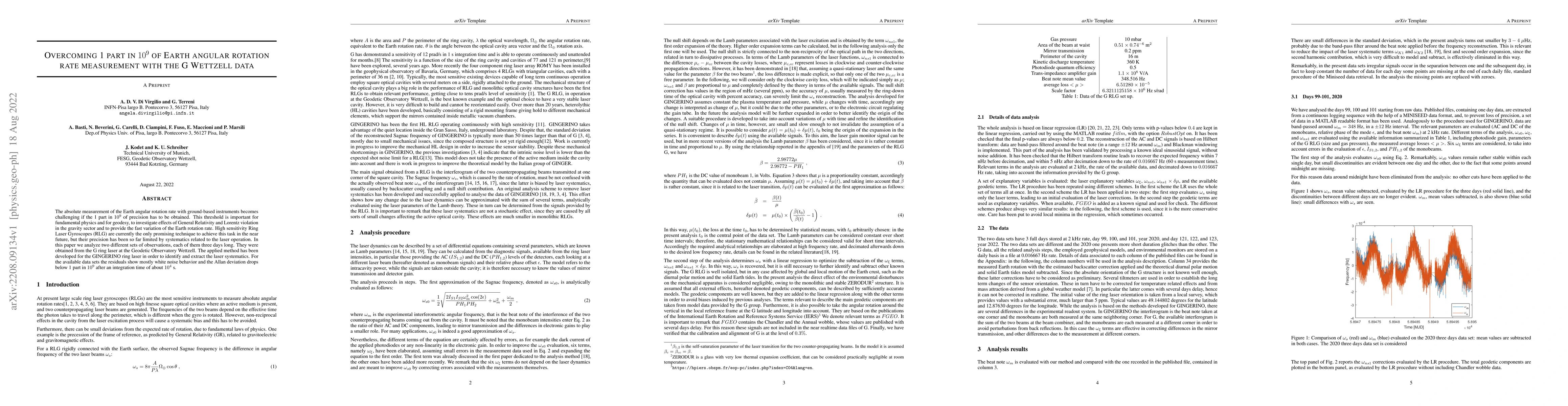 Thumbnail for Overcoming 1 part in $10^9$ of Earth angular rotation rate measurement
  with the G Wettzell data