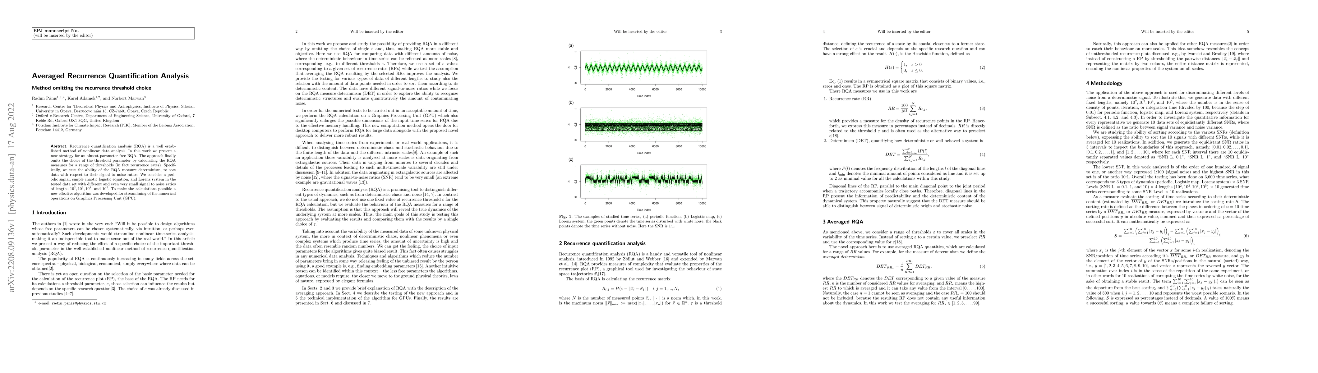 Thumbnail for Averaged Recurrence Quantification Analysis -- Method omitting the
  recurrence threshold choice