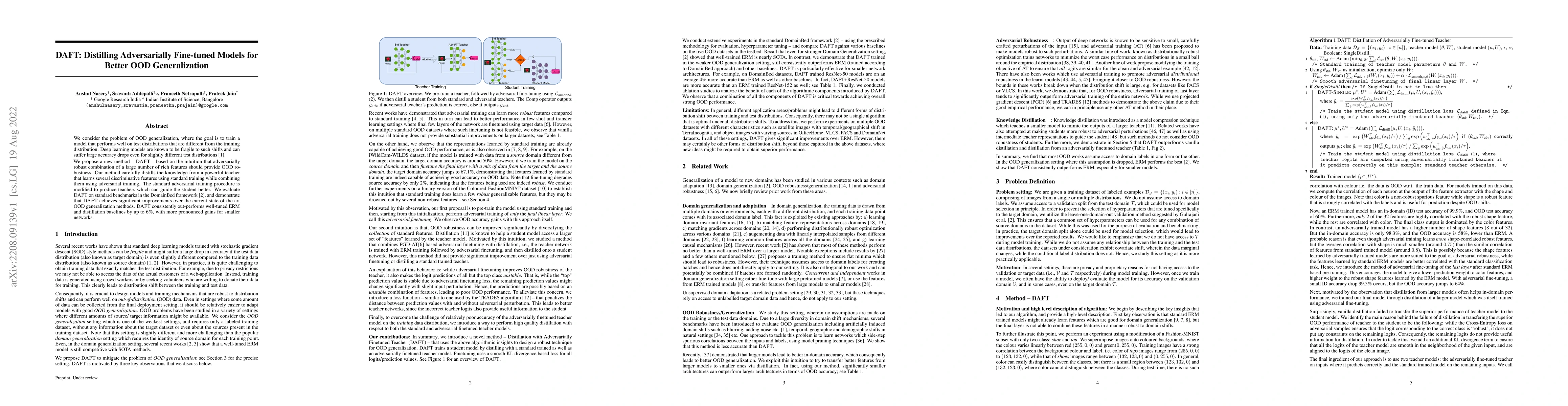 Thumbnail for DAFT: Distilling Adversarially Fine-tuned Models for Better OOD
  Generalization
