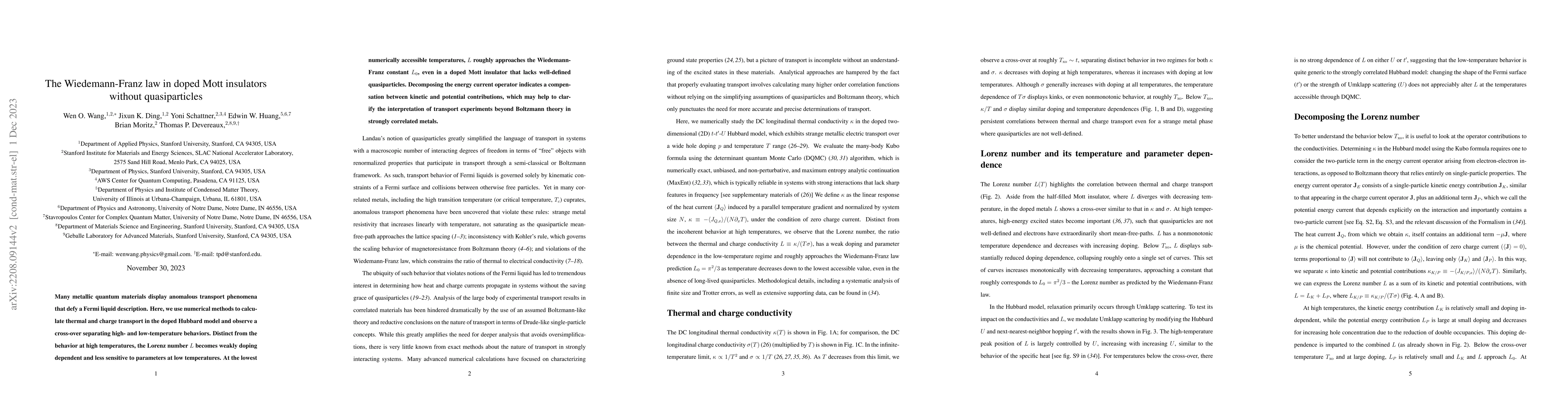 Thumbnail for The Wiedemann-Franz law in doped Mott insulators without quasiparticles
