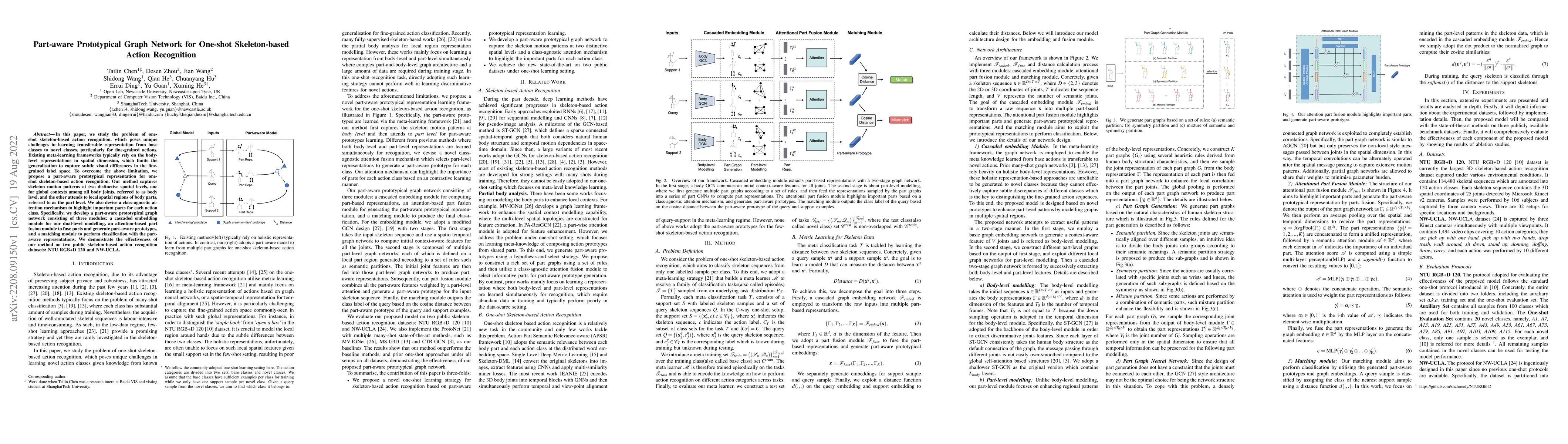 Thumbnail for Part-aware Prototypical Graph Network for One-shot Skeleton-based Action
  Recognition