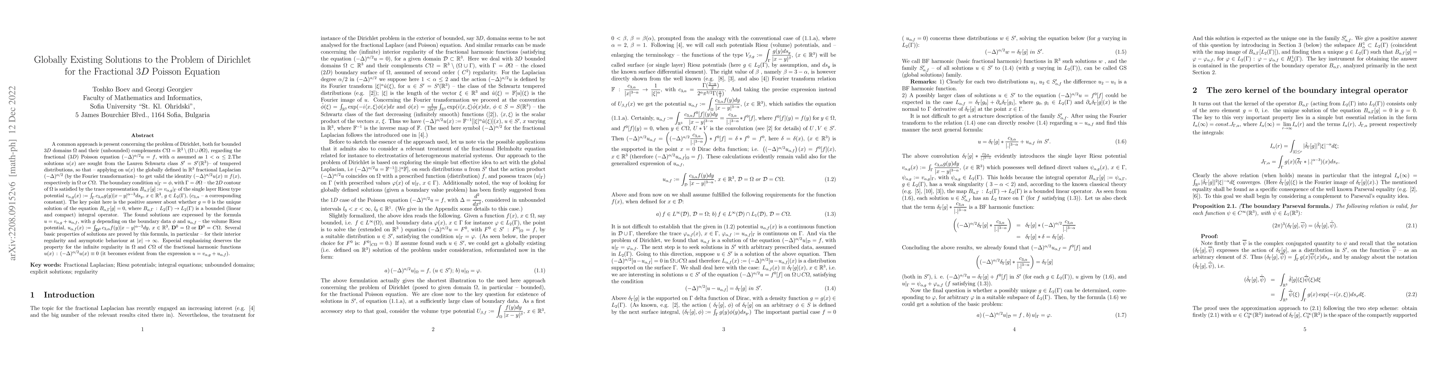 Thumbnail for Globally existing solutions to the problem of Derichlet for the
  fractional 3D Poisson equation