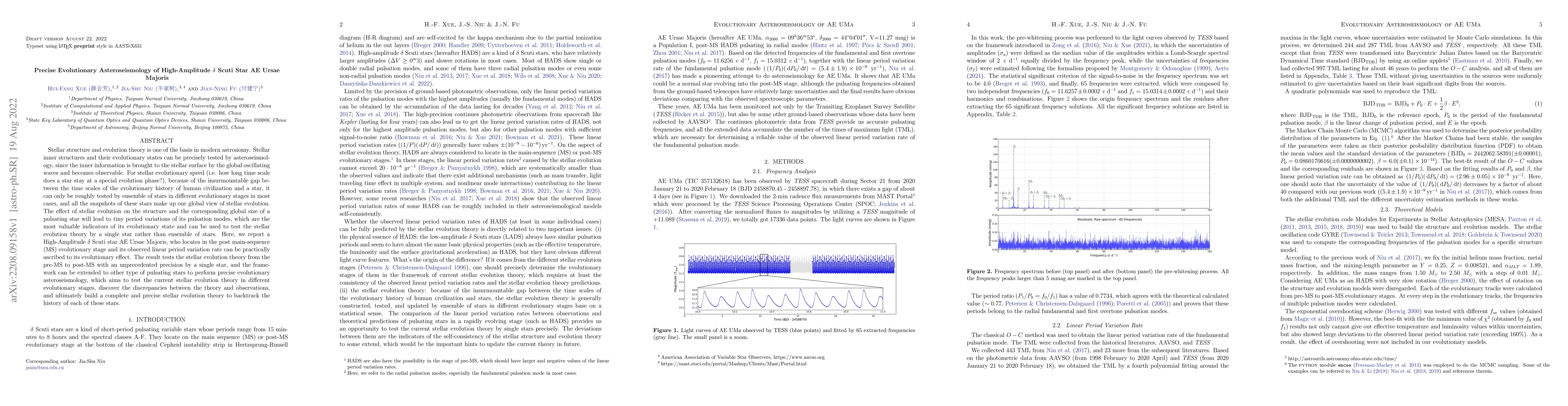 Thumbnail for Precise Evolutionary Asteroseismology of High-Amplitude {\delta} Scuti
  Star AE Ursae Majoris