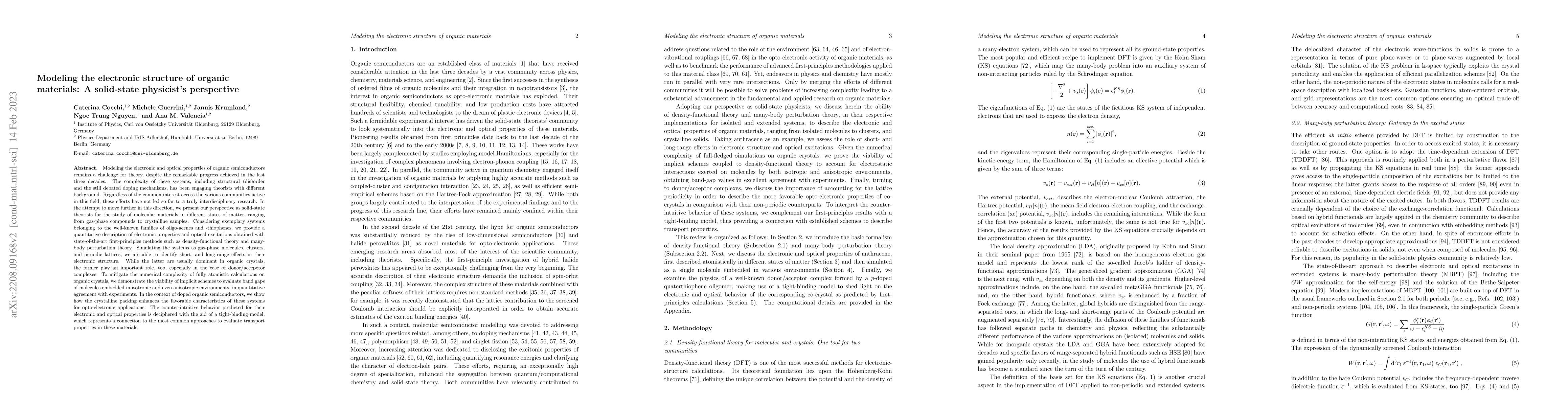 Thumbnail for Modeling the electronic structure of organic materials: A solid-state
  physicist's perspective