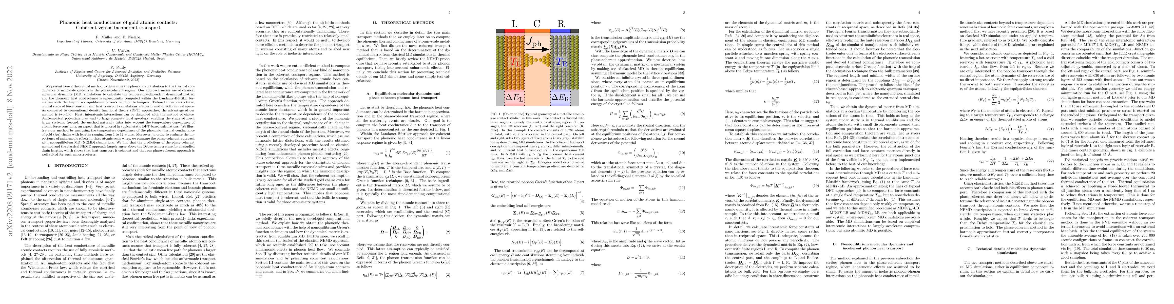 Thumbnail for Phononic heat conductance of gold atomic contacts: Coherent versus
  incoherent transport