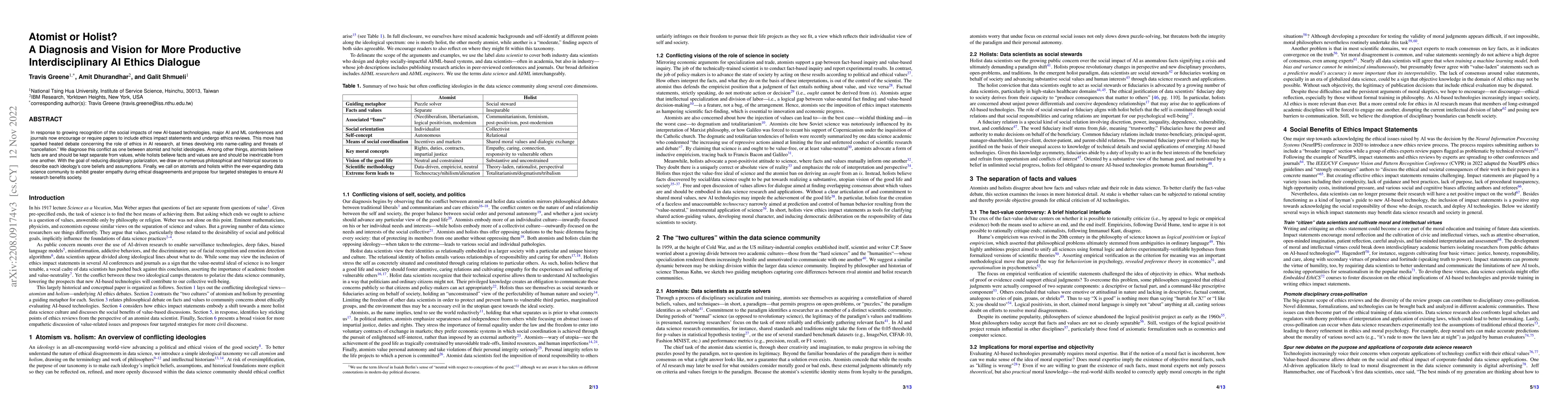 Thumbnail for Atomist or Holist? A Diagnosis and Vision for More Productive
  Interdisciplinary AI Ethics Dialogue