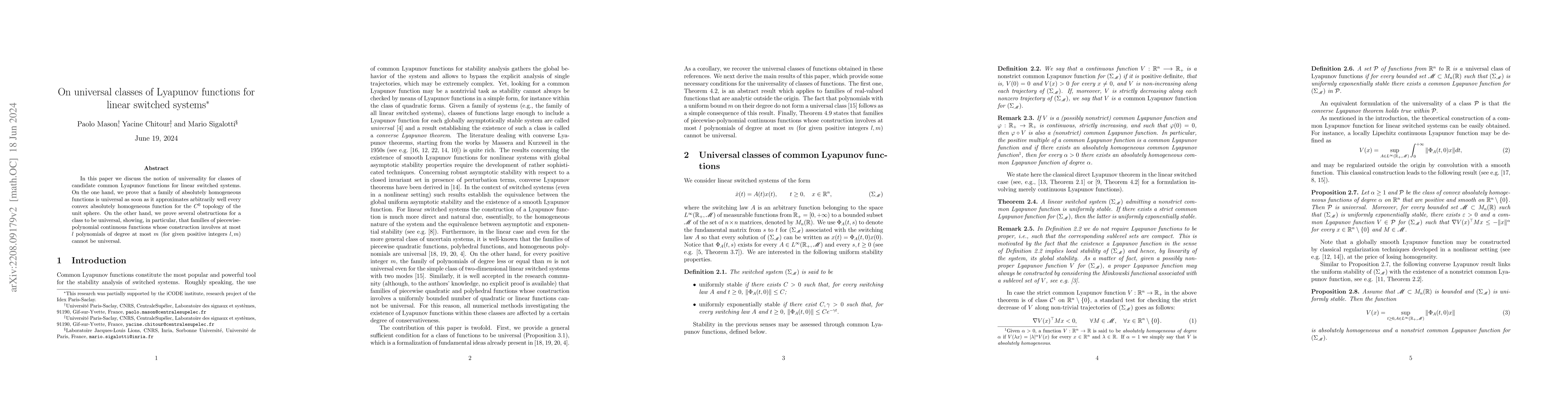 Thumbnail for On universal classes of Lyapunov functions for linear switched systems