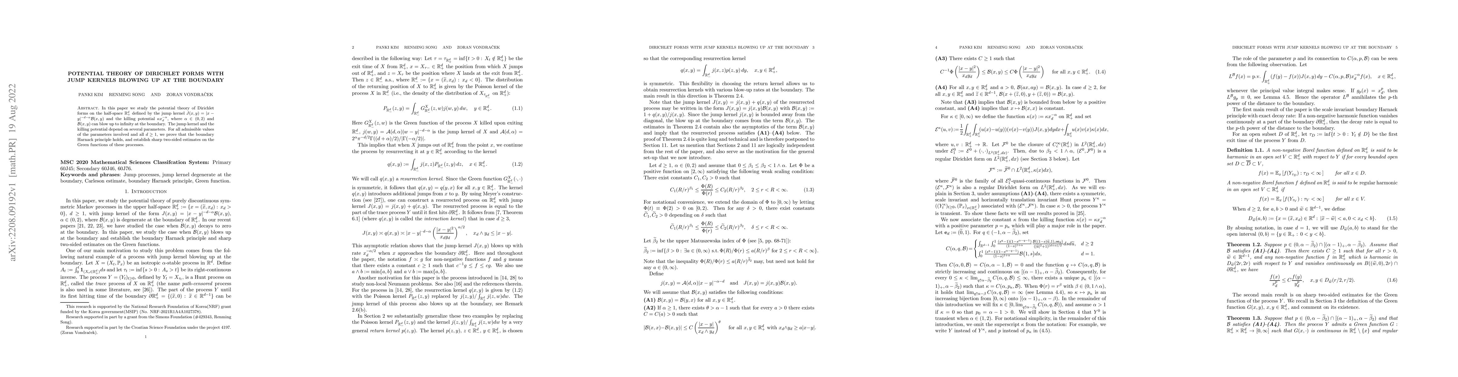 Thumbnail for Potential theory of Dirichlet forms with jump kernels blowing up at the
  boundary