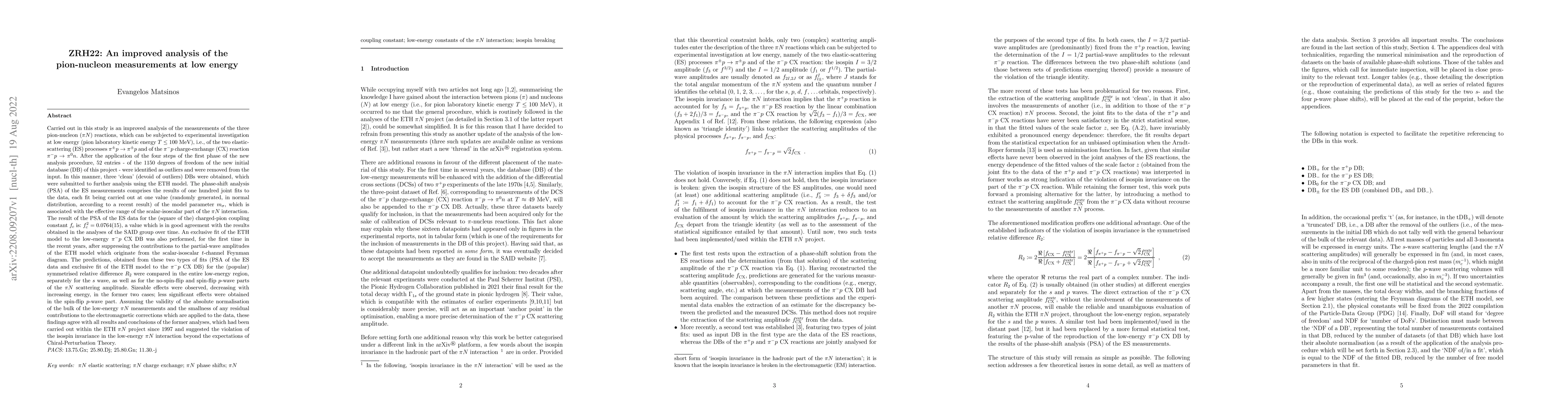 Thumbnail for ZRH22: An improved analysis of the pion-nucleon measurements at low
  energy