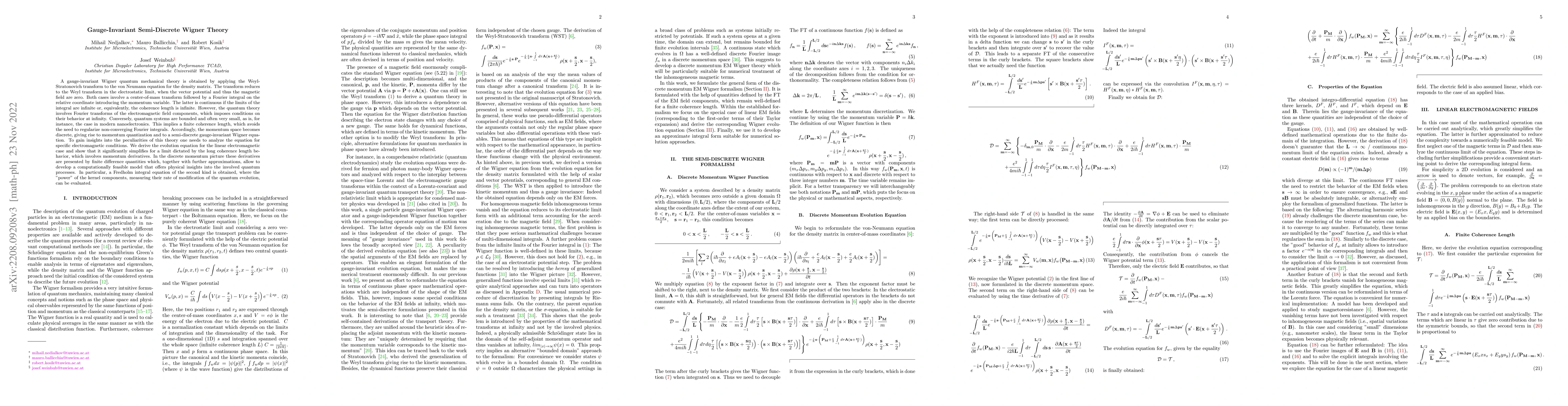 Thumbnail for Gauge-Invariant Semi-Discrete Wigner Theory