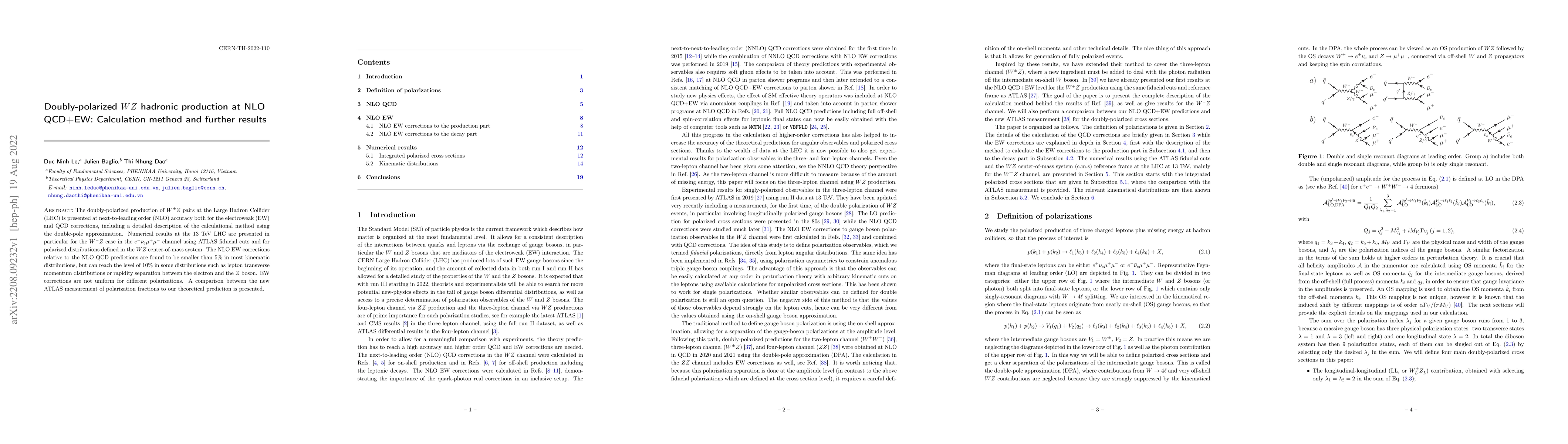 Thumbnail for Doubly-polarized $WZ$ hadronic production at NLO QCD+EW: Calculation
  method and further results