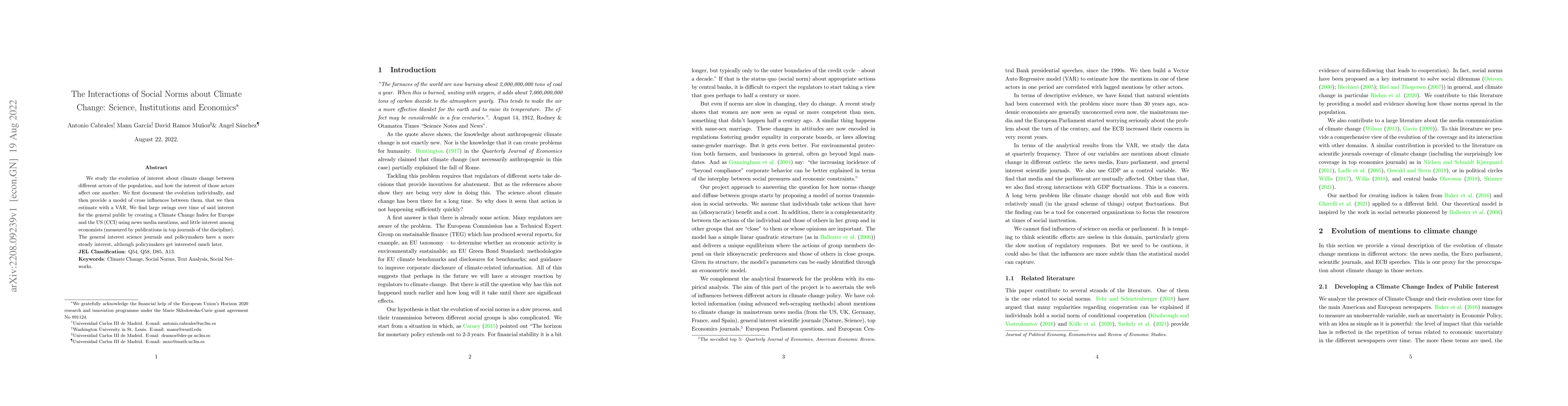 Thumbnail for The Interactions of Social Norms about Climate Change: Science,
  Institutions and Economics