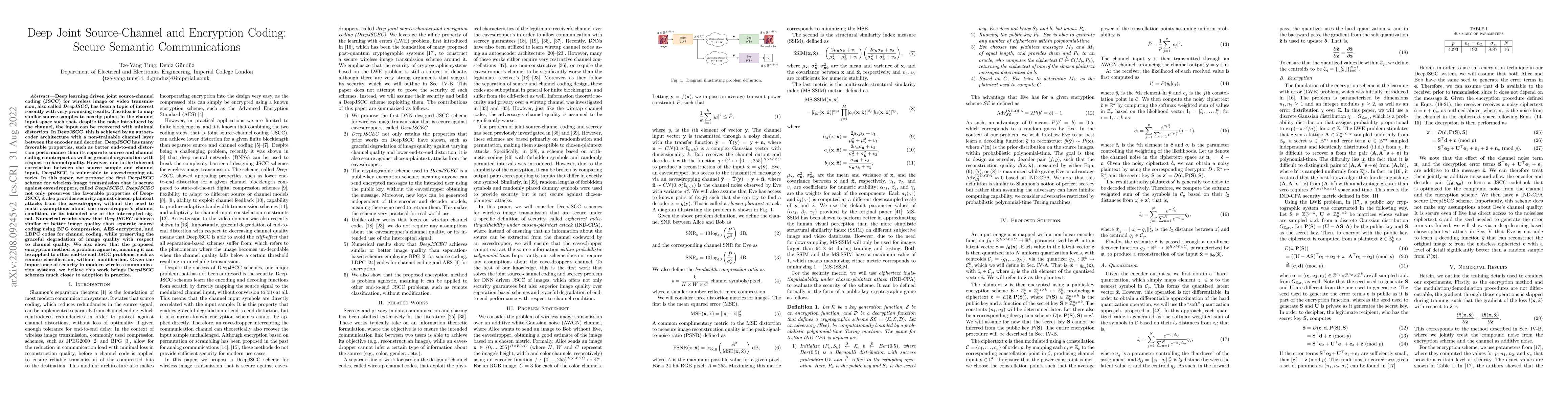 Thumbnail for Deep Joint Source-Channel and Encryption Coding: Secure Semantic
  Communications