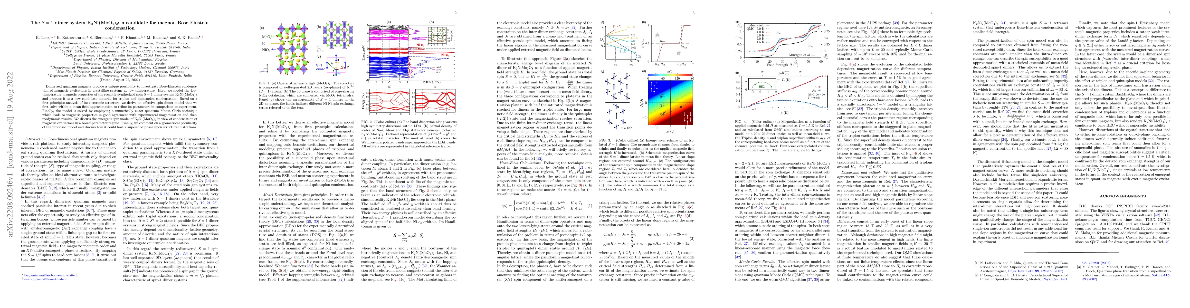 Thumbnail for The $S=1$ dimer system K$_2$Ni(MoO$_4$)$_2$: a candidate for magnon
  Bose-Einstein condensation