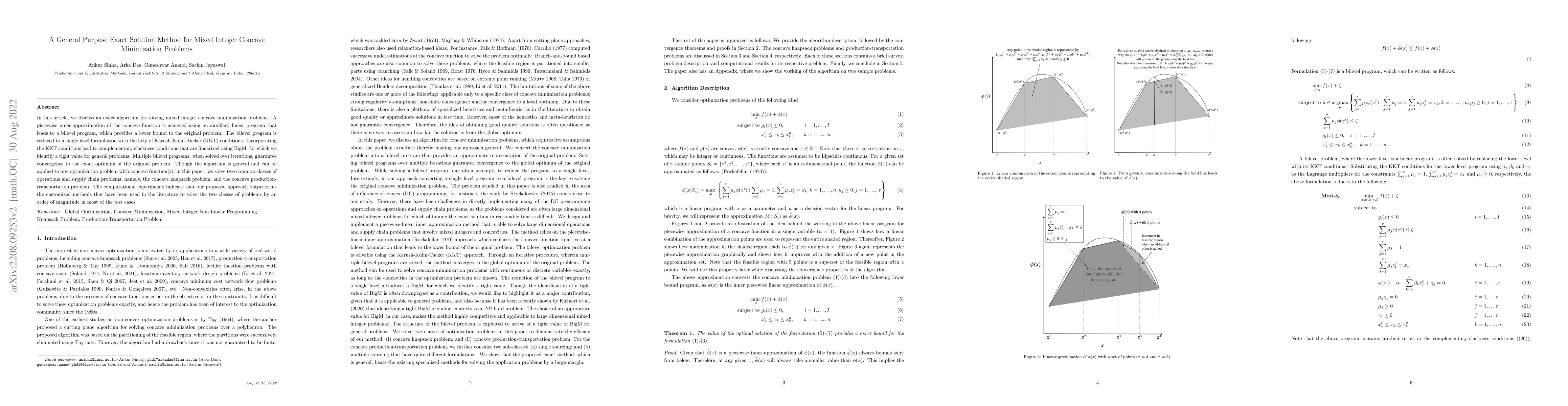 Thumbnail for A General Purpose Exact Solution Method for Mixed Integer Concave
  Minimization Problems
