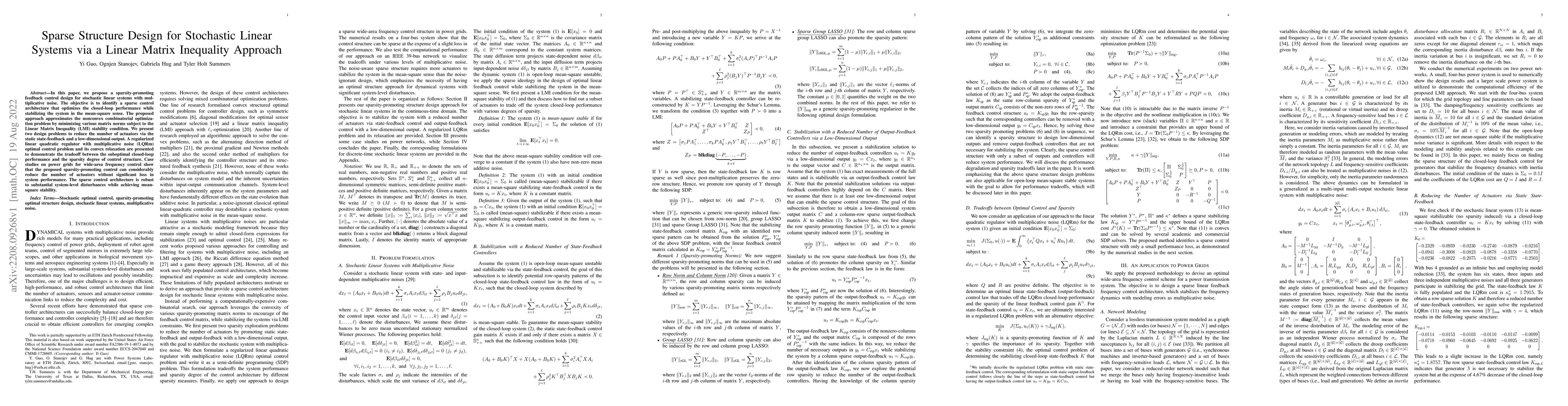 Thumbnail for Sparse Structure Design for Stochastic Linear Systems via a Linear
  Matrix Inequality Approach