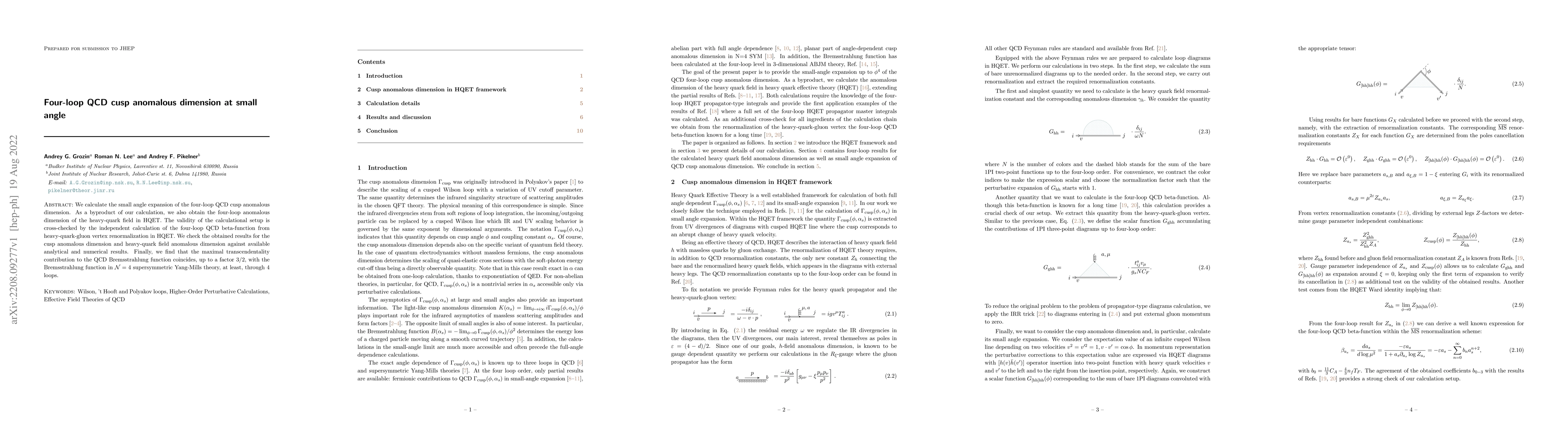 Thumbnail for Four-loop QCD cusp anomalous dimension at small angle
