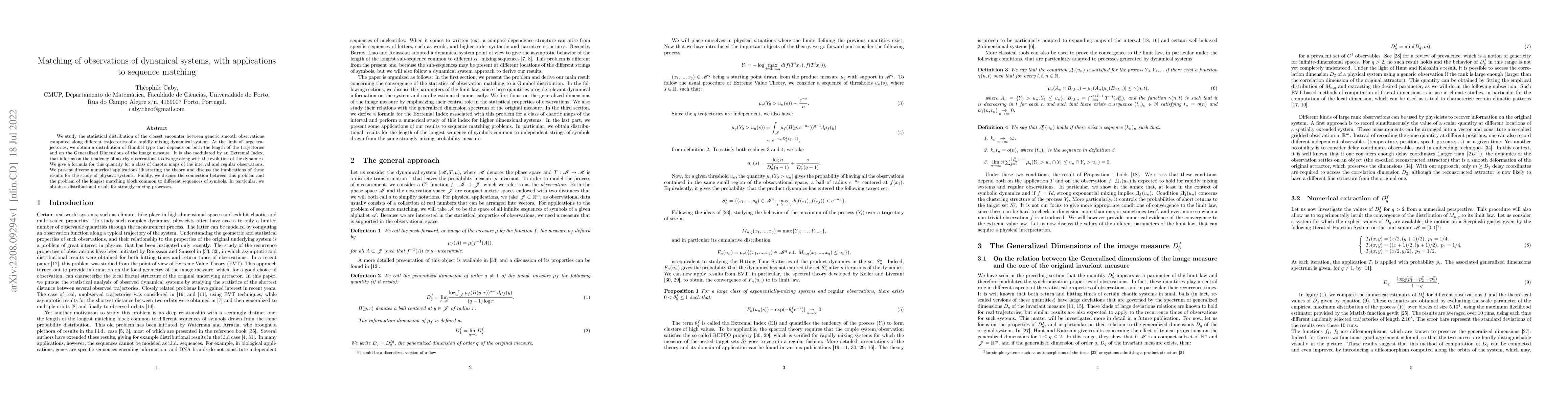 Thumbnail for Matching of observations of dynamical systems, with applications to
  sequence matching