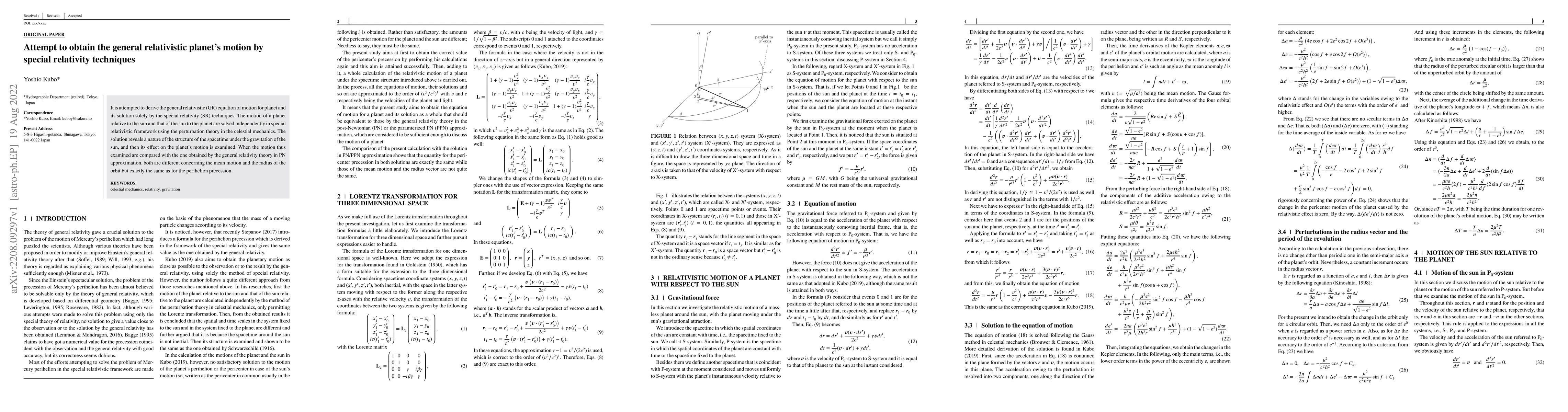 Thumbnail for Attempt to obtain the general relativistic planet's motion by special
  relativity techniques