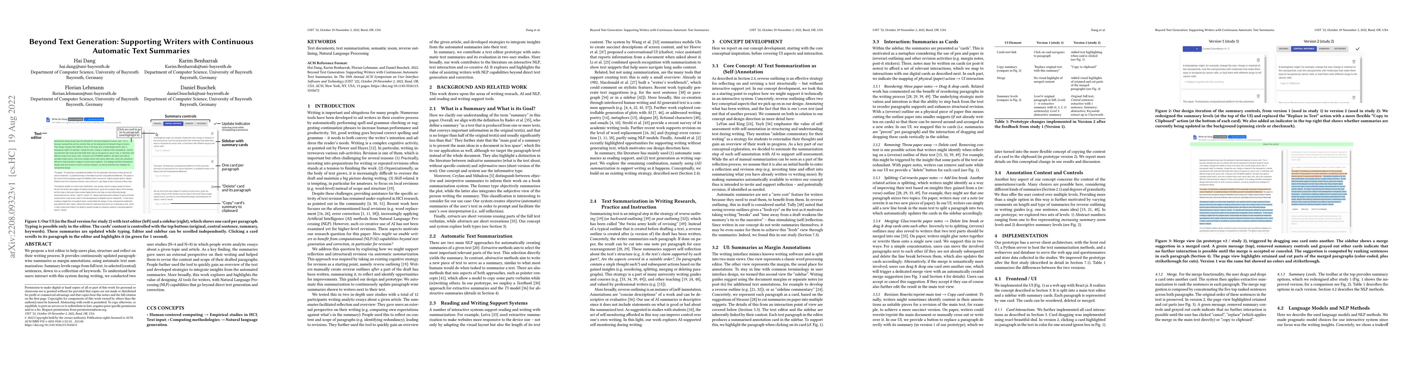 Thumbnail for Beyond Text Generation: Supporting Writers with Continuous Automatic
  Text Summaries