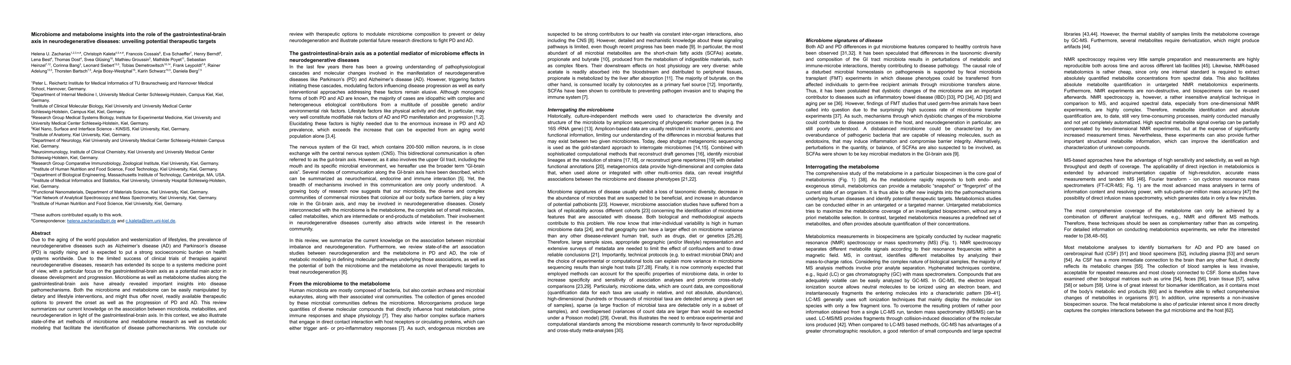Thumbnail for Microbiome and metabolome insights into the role of the
  gastrointestinal-brain axis in neurodegenerative diseases: unveiling
  potential therapeutic targets