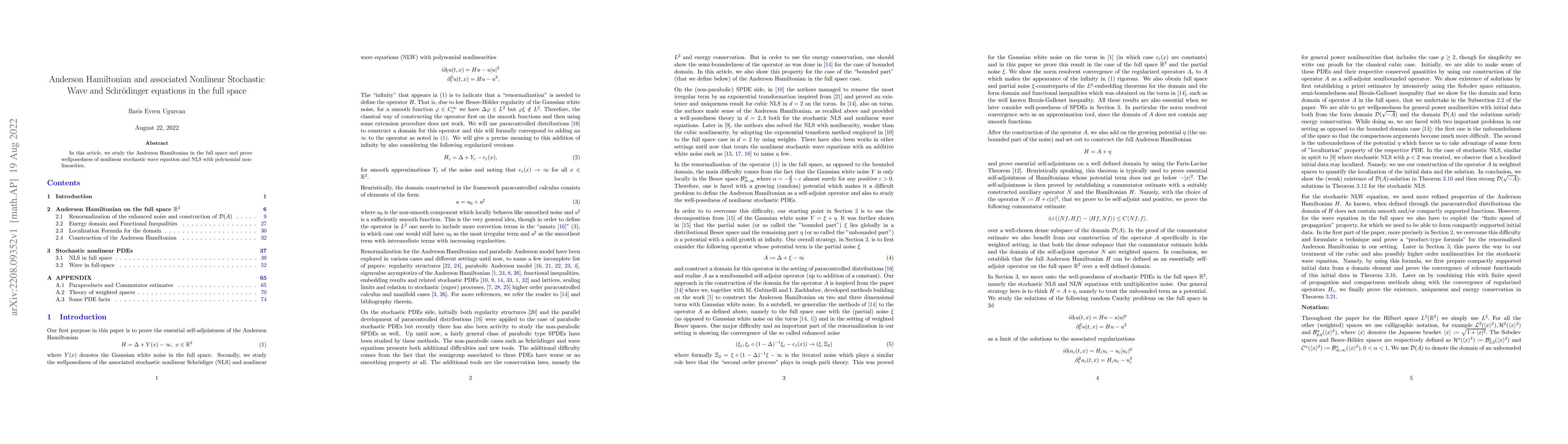 Thumbnail for Anderson Hamiltonian and associated Nonlinear Stochastic Wave and
  Schr\"odinger equations in the full space