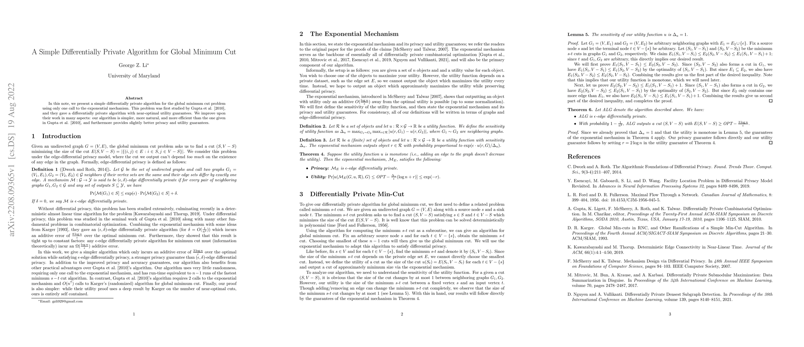 Thumbnail for A Simple Differentially Private Algorithm for Global Minimum Cut