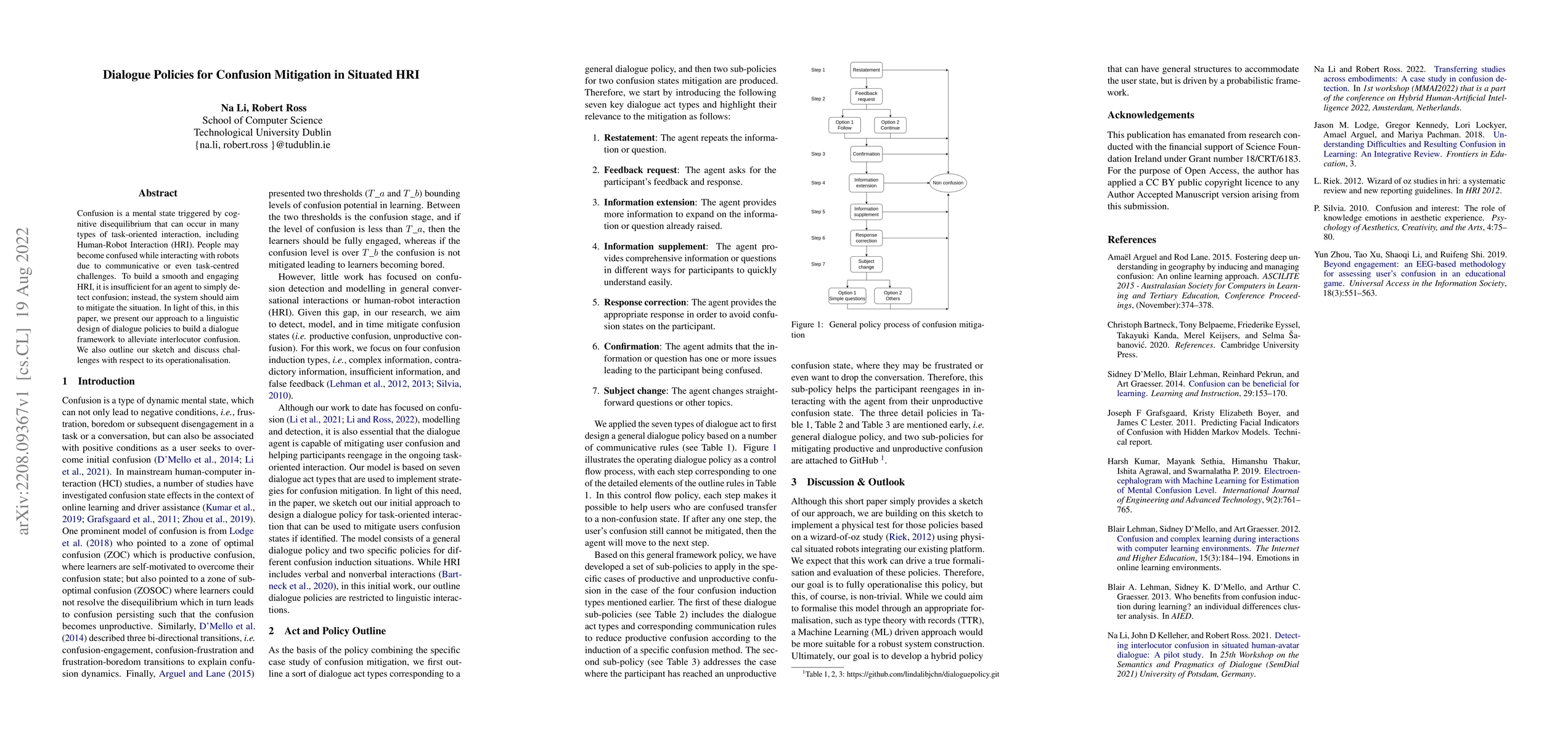 Thumbnail for Dialogue Policies for Confusion Mitigation in Situated HRI