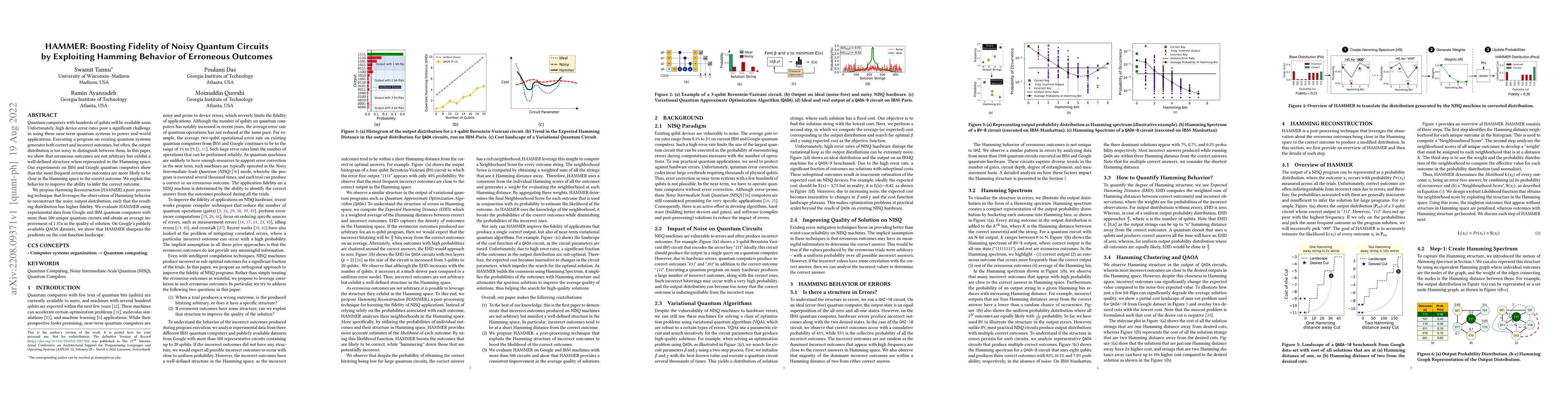 Thumbnail for HAMMER: boosting fidelity of noisy Quantum circuits by exploiting
  Hamming behavior of erroneous outcomes