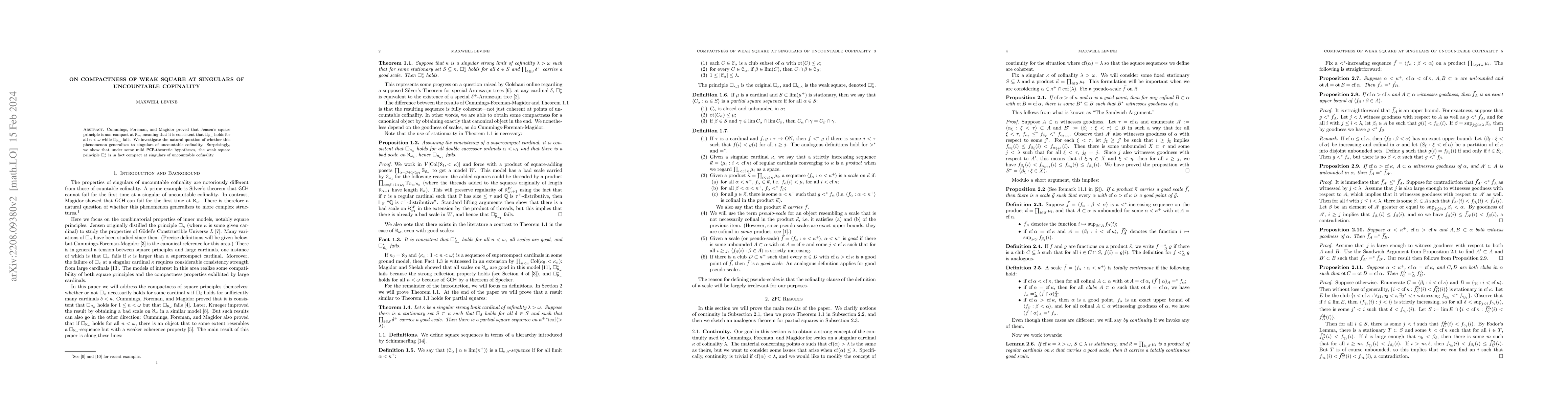 Thumbnail for On compactness of weak square at singulars of uncountable cofinality